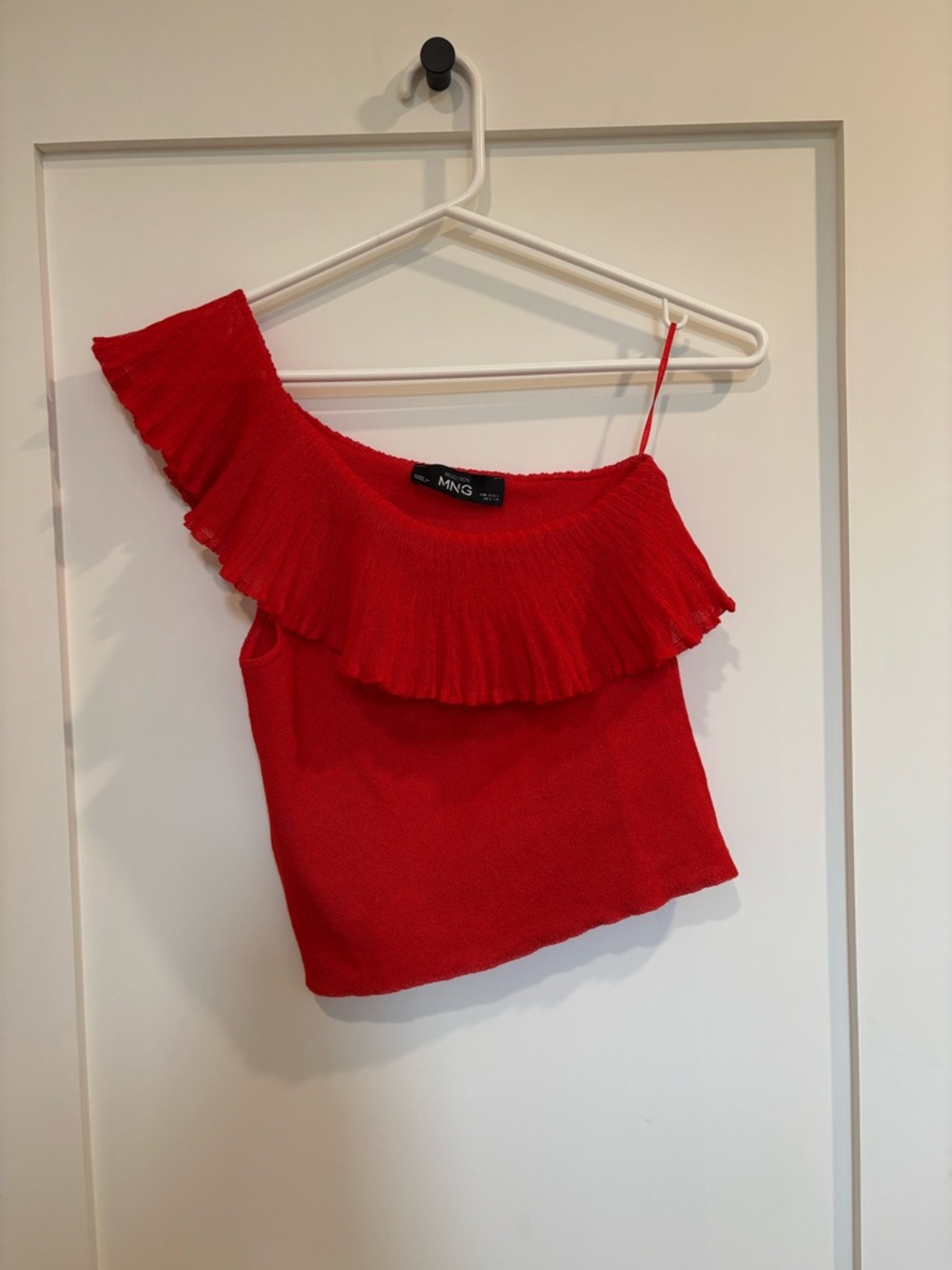 Mango One-Shoulder Red Ruffle Camisole